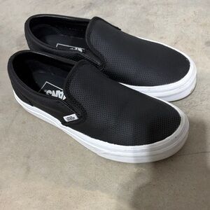 Vans Black Perforated Slip-On Sneakers with White Sole